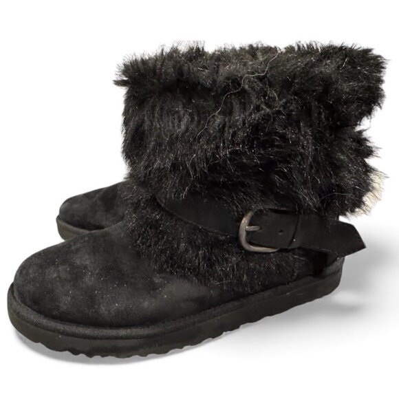UGG Classic Buckle Mini Boots – Black – Faux Fur/Shearling Lined – Women’s US 10 - Picture 1 of 8